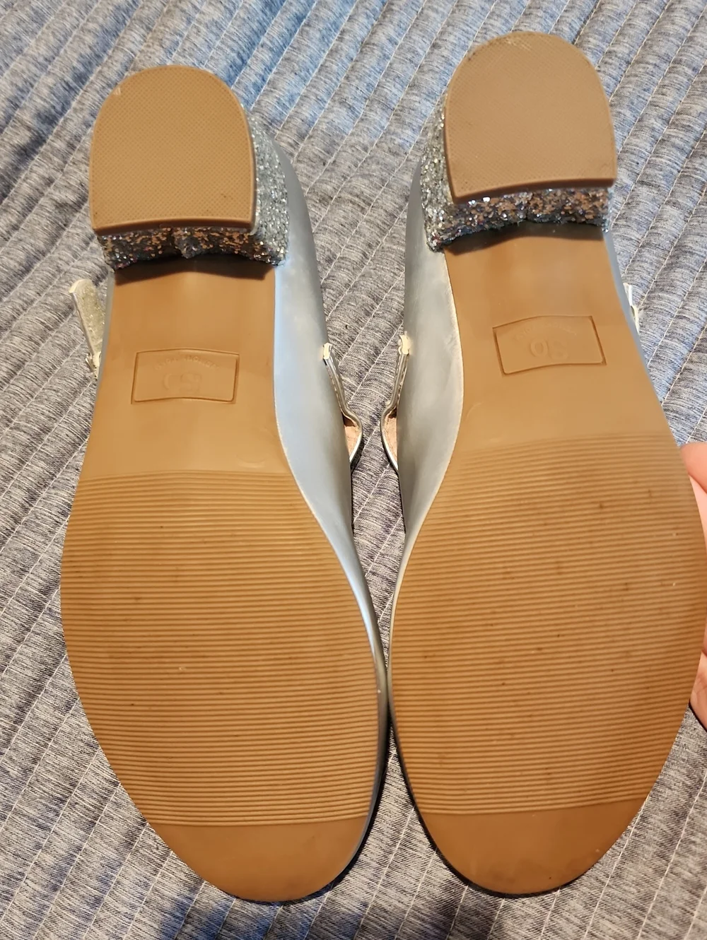 Girls' Silver Mary Jane Shoes with Glitter Heels Size 6